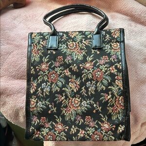 Floral Cross-stitch Black Handbag